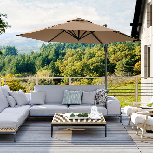 9 FT Cantilever Patio Umbrella with Vented Top and Sun-Protective Canopy-Brown - Color: Brown