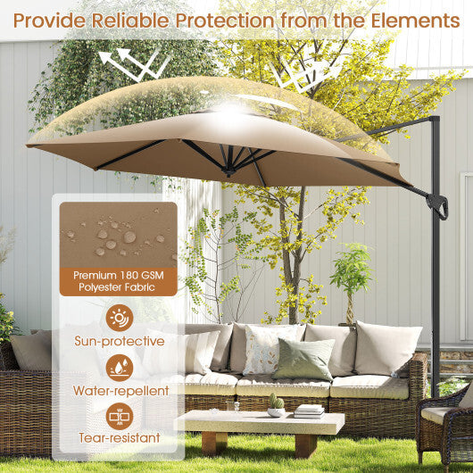 9 FT Cantilever Patio Umbrella with Vented Top and Sun-Protective Canopy-Brown - Color: Brown