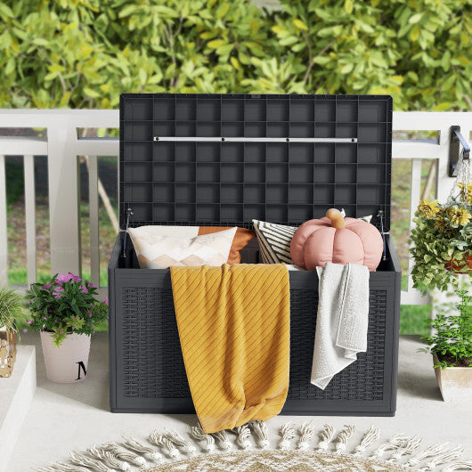 100 Gallon Resin Deck Box Outdoor Waterproof Storage Bench-Gray - Color: Gray