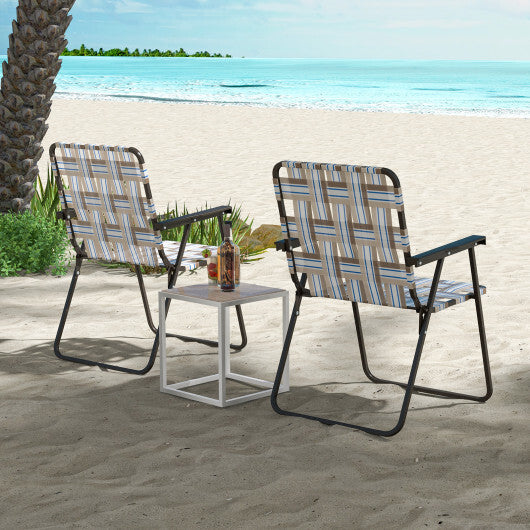 4 Pieces Folding Beach Chair Camping Lawn Webbing Chair-Coffee - Color: Coffee