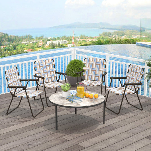 4 Pieces Folding Beach Chair Camping Lawn Webbing Chair-Coffee - Color: Coffee