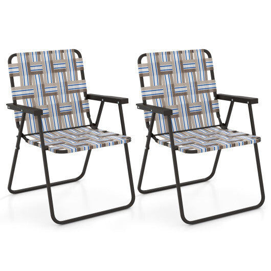 4 Pieces Folding Beach Chair Camping Lawn Webbing Chair-Coffee - Color: Coffee