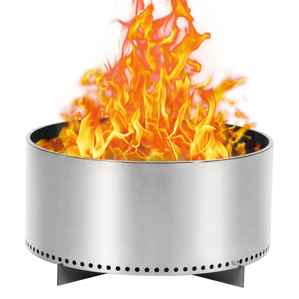 US PIONEERWORKS 27 Inch Smokeless Fire Pit for Outdoor Wood Burning Portable Stainless Steel Camping Stove With Stand
