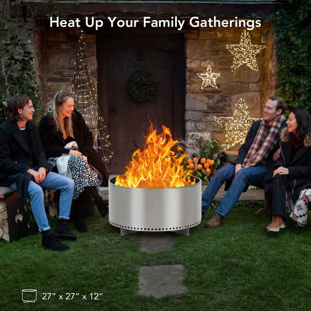 US PIONEERWORKS 27 Inch Smokeless Fire Pit for Outdoor Wood Burning Portable Stainless Steel Camping Stove With Stand