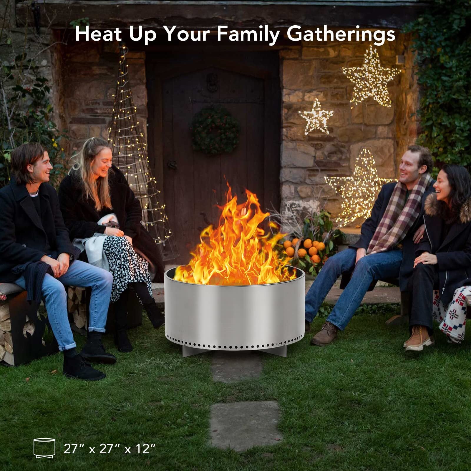 US PIONEERWORKS 27 Inch Smokeless Fire Pit for Outdoor Wood Burning Portable Stainless Steel Camping Stove With Stand