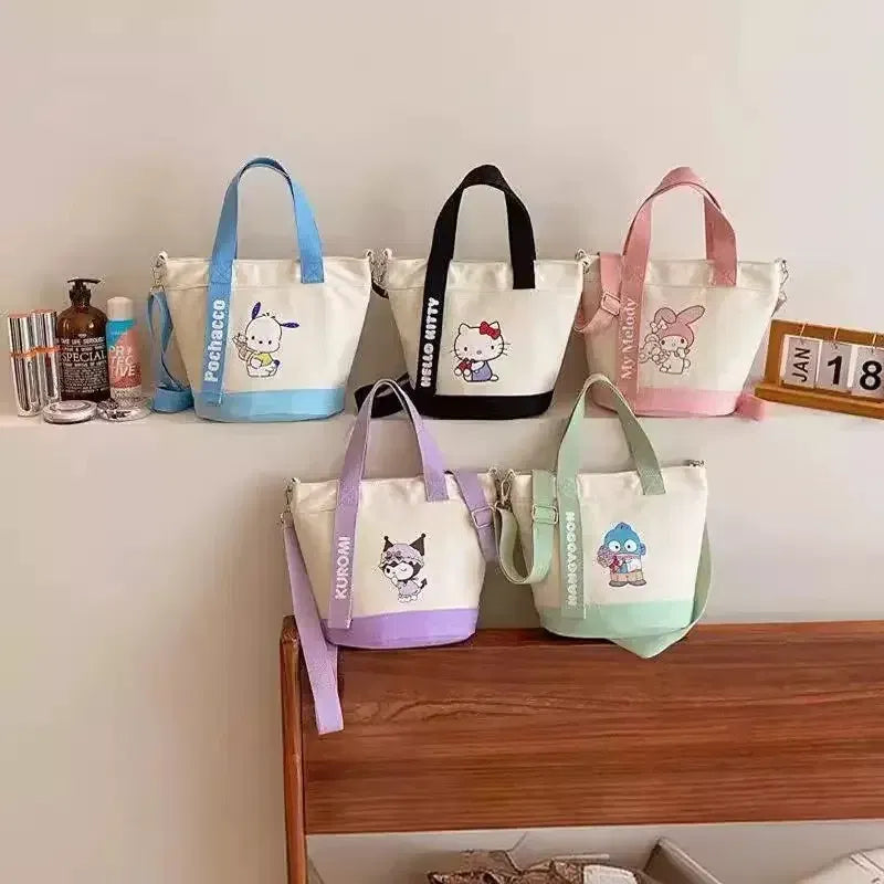 Color: SKY BLUE - Sanrio Hello Kitty Kuromi Canvas Shoulder Bag Kawaii Anime Print Lightweight Crossbody Purse for Girl