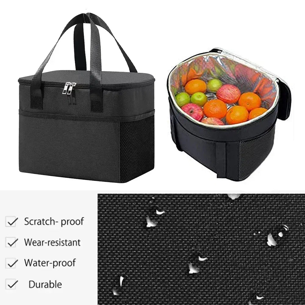 Color: Brown - Thermal Bag Portable Lunch Bags Insulated Cooler Bag Food Bento Bags Printing Gold Letter Series Travel Picnic Storage Ice Bags