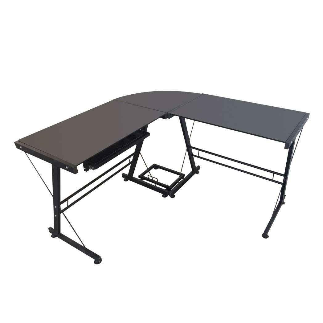 L-Shaped Durable Stalinite Splicing Computer Desk 402C Black