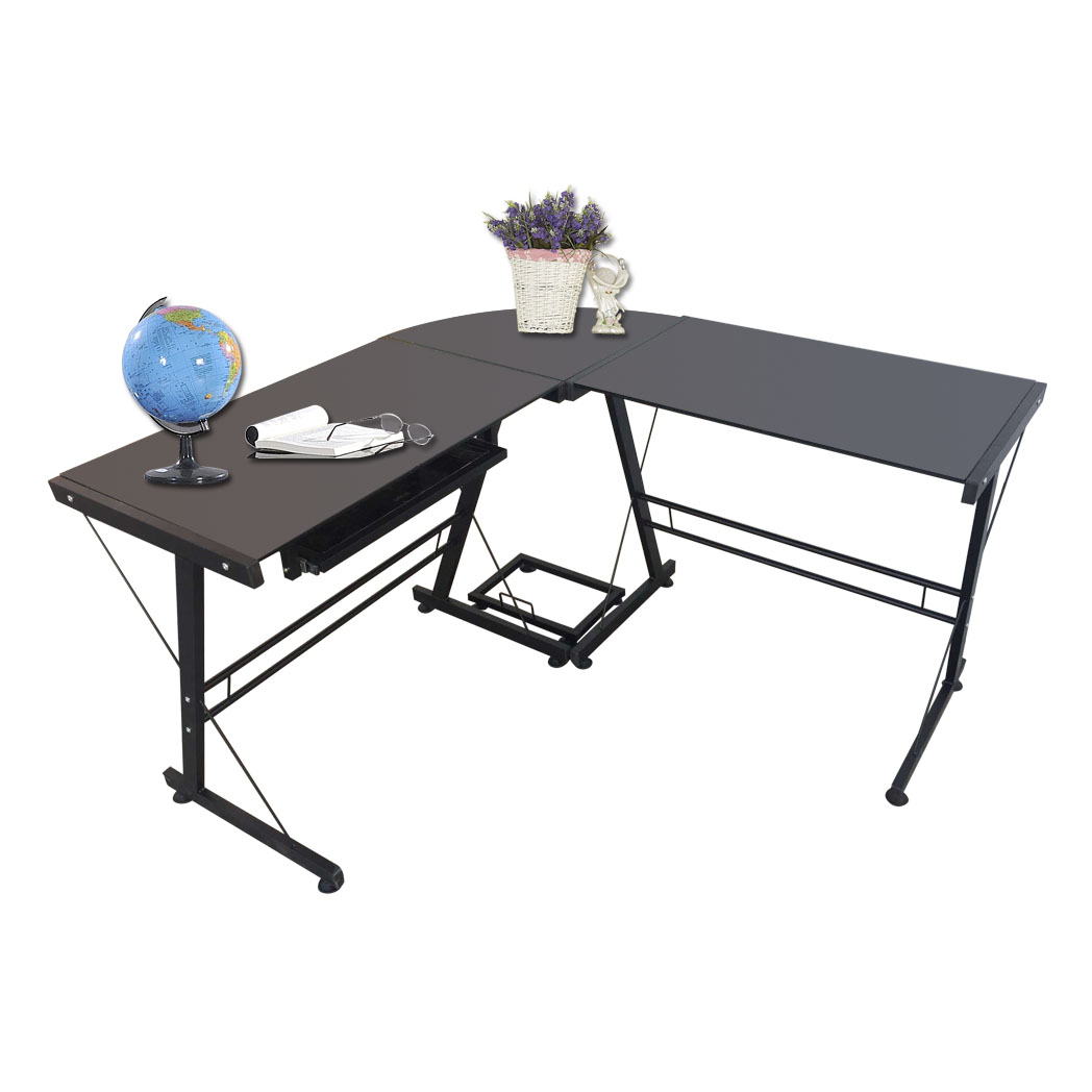 L-Shaped Durable Stalinite Splicing Computer Desk 402C Black