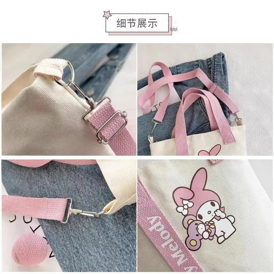 Color: SKY BLUE - Sanrio Hello Kitty Kuromi Canvas Shoulder Bag Kawaii Anime Print Lightweight Crossbody Purse for Girl