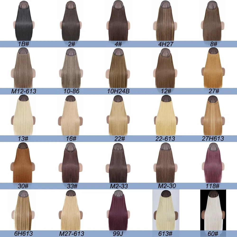 Color: T1B/Red, Stretched Length: 32inches, Ships From: CHINA - Synthetic Natural Wavy No Clip Fish Line Invisible Hair Extensions Mixed Color Blonde Black Artificial False Hair Piece ForWomen