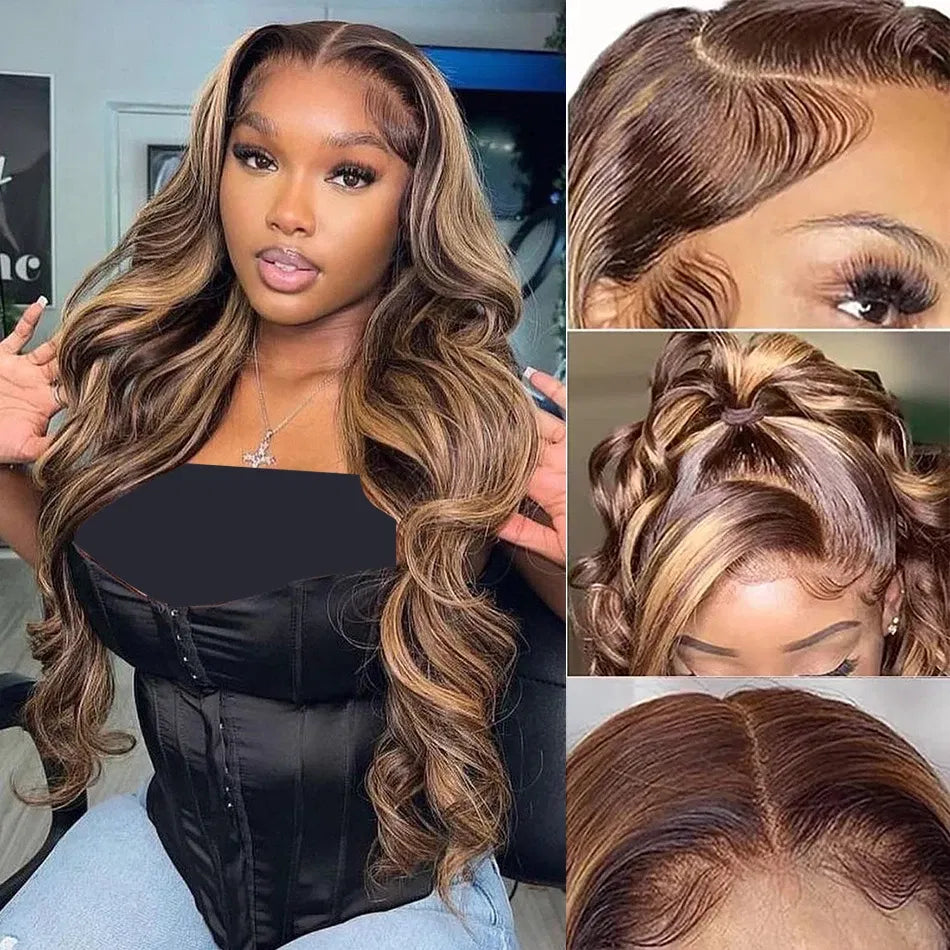 Stretched Length: 18inches, Hair Color: #24, Density: 190%, Ships From: CHINA - Highlight Wig Human Hair Blonde Body Wave 13X6 Hd Lace Frontal Wigs Hd Lace Wig 13X6 Human Hair 13X4 Lace Front Human Hair Wig