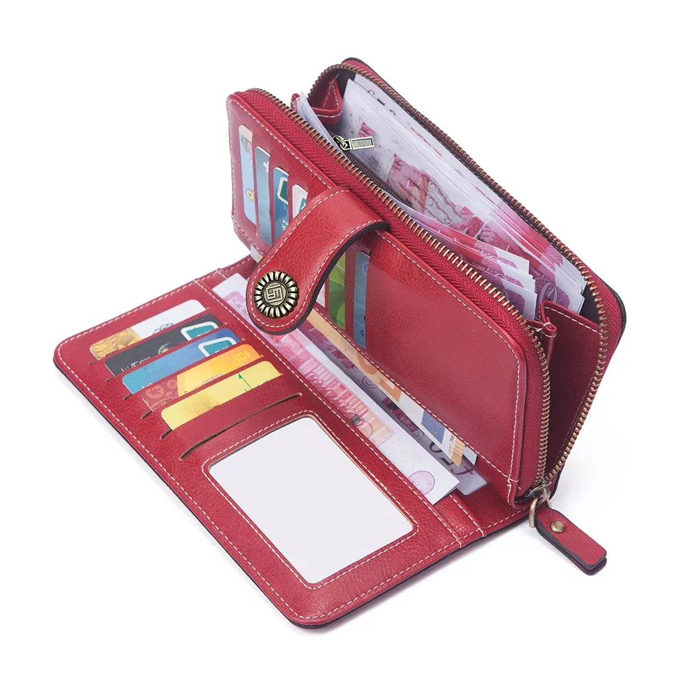 Color: Yellow - Vintage Large Capacity Women's Purse, Monochromatic, Multi-card, Long Wallet, Multi-function Zipper Strap, Wrist Strap, New