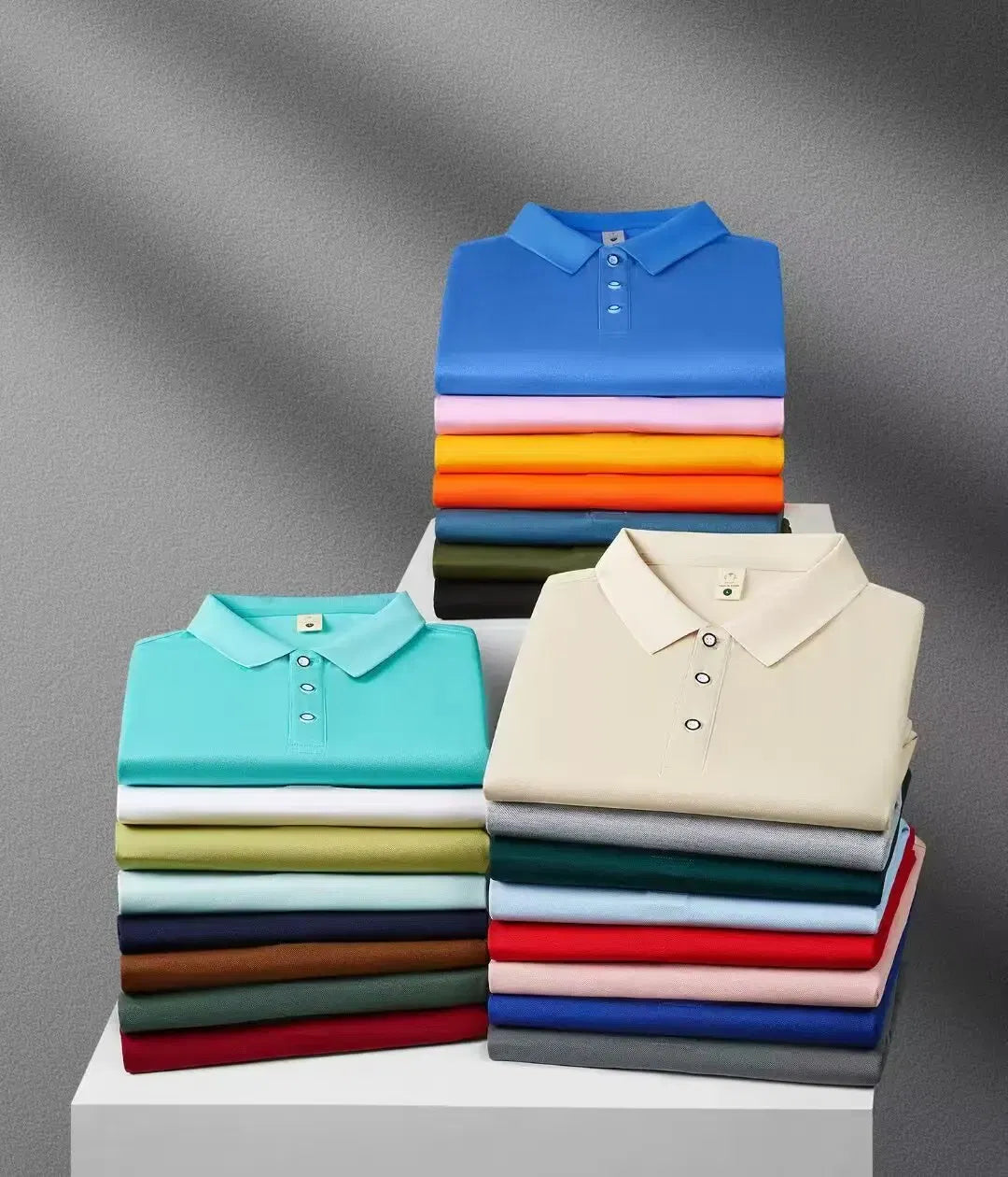 Color: Champagne, Size: 4XL - 2025 New Solid Color Polo Shirt Men's Short Sleeve Button Tshirts Lapel Lightweight Streetwear Sport Casual Tops