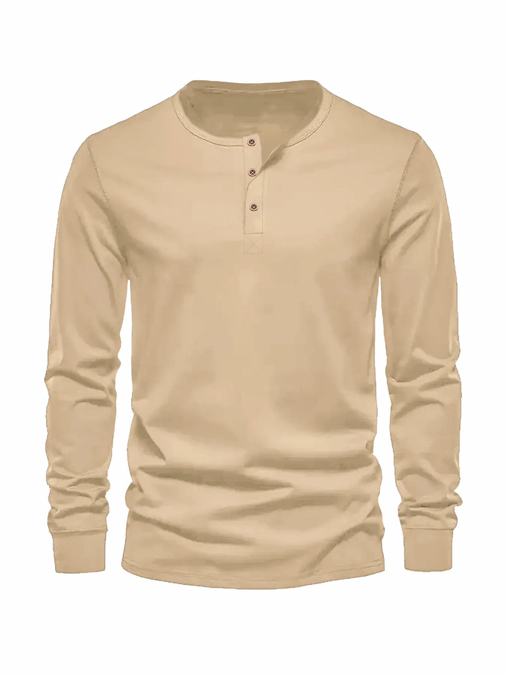 Color: Brown, Size: XL - Men's Long Sleeved Henley Neck T-shirt Slim Fit Bottoming Shirt Fitness Tops Tees Button Neck Casual Cozy Tshirt