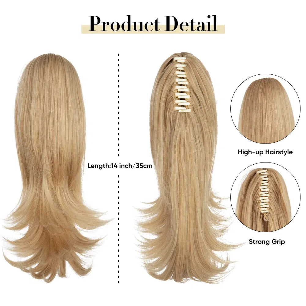 Color: P18/22, Bulk Buy: 1pc, Stretched Length: 14inches - Synthetic Claw Clip In Ponytail Hair Extensions Wavy Hairpiece 14" Fake Blonde Black Hair False Pigtail With Elastic Band