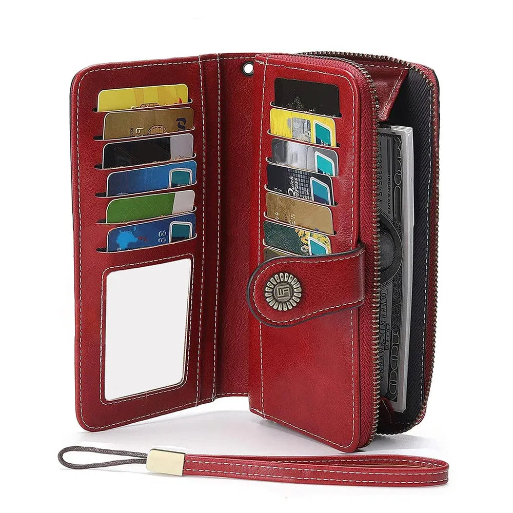 Color: Yellow - Vintage Large Capacity Women's Purse, Monochromatic, Multi-card, Long Wallet, Multi-function Zipper Strap, Wrist Strap, New