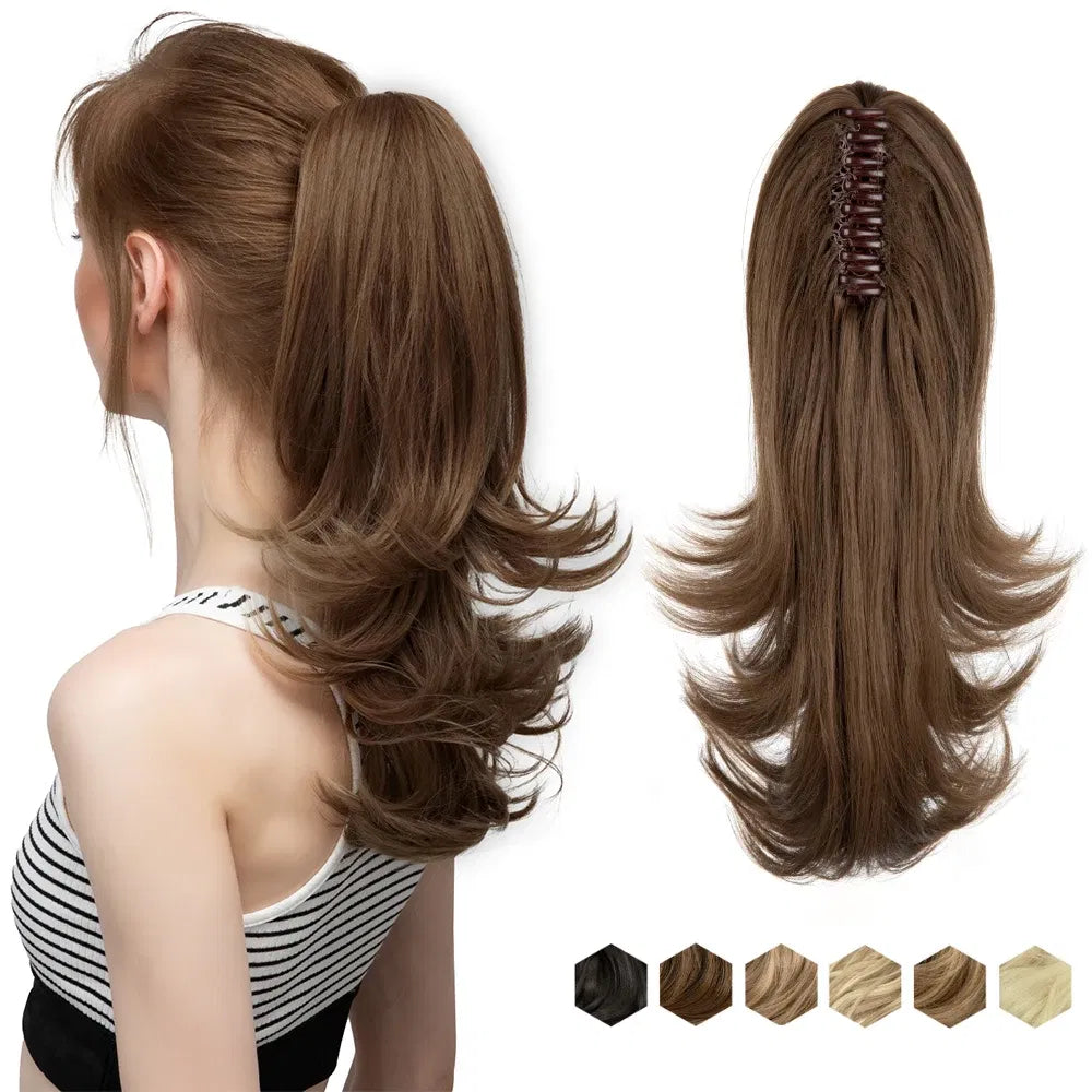 Color: P18/22, Bulk Buy: 1pc, Stretched Length: 14inches - Synthetic Claw Clip In Ponytail Hair Extensions Wavy Hairpiece 14" Fake Blonde Black Hair False Pigtail With Elastic Band