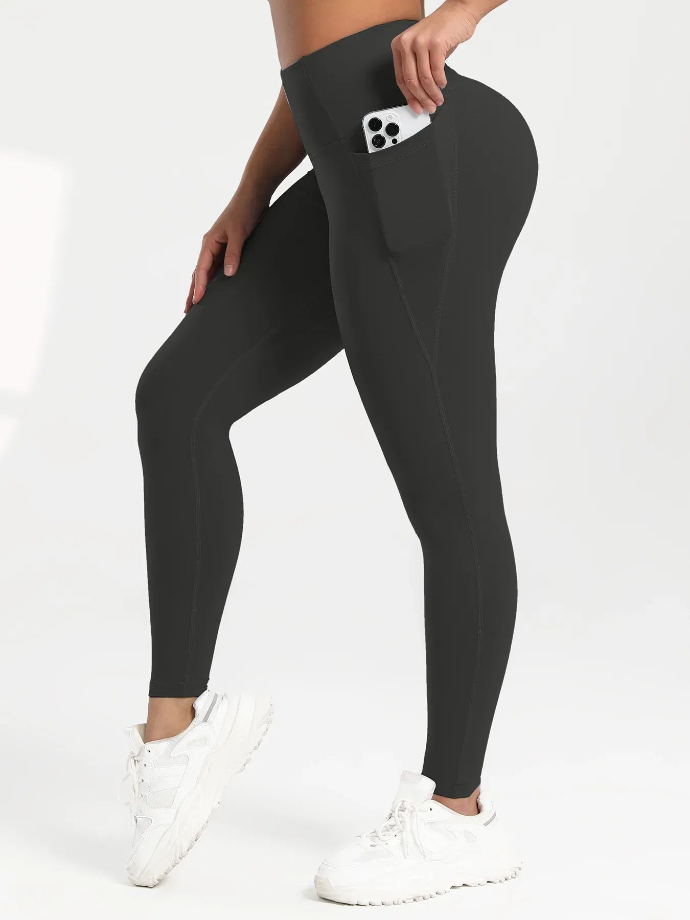 Color: black, Size: L - Solid Color Back Waist Pocket High Waist Fitness Yoga Legging soft Women Sport Pant Tight Butter Athletic Gym Ankle-Length Pants
