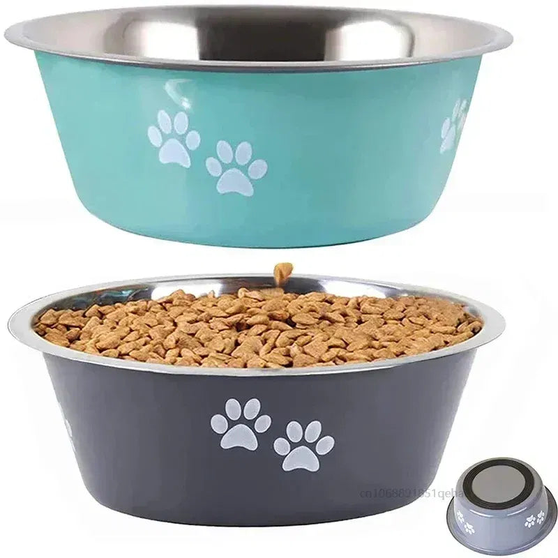 Color: WHITE, Size: XS - Non-slip Dog Bowls For Small Medium Large Dog Feeder Bowls And Drinkers Stainless Steel Pet Feeders Pets Dogs Accessories