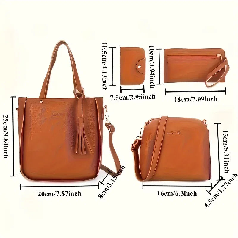 Color: black - 4pcs Elegant Minimalist Women'S Shoulder Bag, Handbag, Crossbody Bag, Women Storage Bag, Holiday Gift, Synthetic, Zipper Closure
