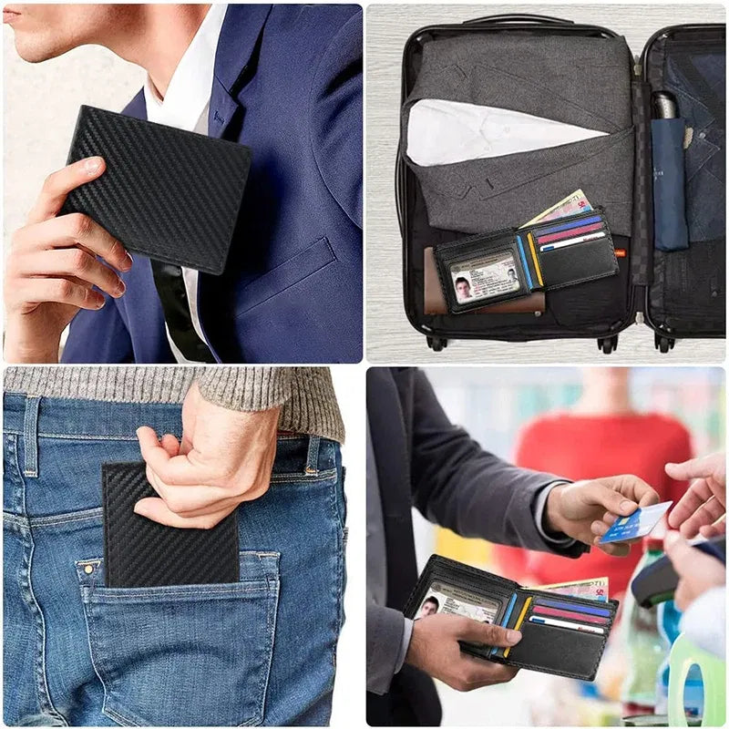 Color: Beige, Ships From: CHINA - Slim Minimalist Tri-Fold Wallet Carbon Fiber RFID Blocking Men's  Wallet With ID Window and 9 Card Slots