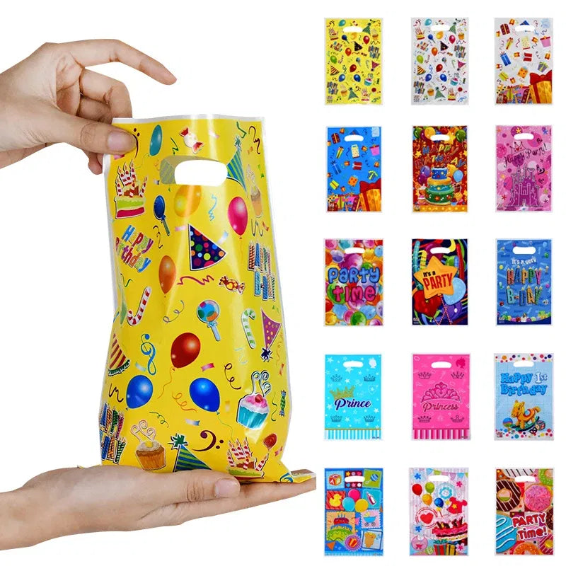 Color: plum, Gift Box Size: Other - 10pcs Printed Gift Bags Polka Dots Plastic Candy Bag Child Party Loot Bags Boy Girl Kids Birthday Party Favors Supplies Decor