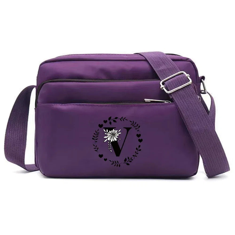 Color: Light Grey - Purple One Shoulder Crossbody Bag Portable Commuting Large Capacity Simplicity Storage Bag Garland Letter Series Print Pattern