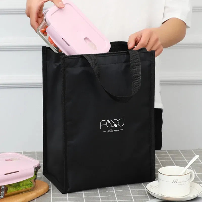 Color: Brown - High-Capacity Portable Insulated Lunch Bag Women Kid Picnic Work Travel Food Thermal Storage Container Bento Box Cooler Tote Bag