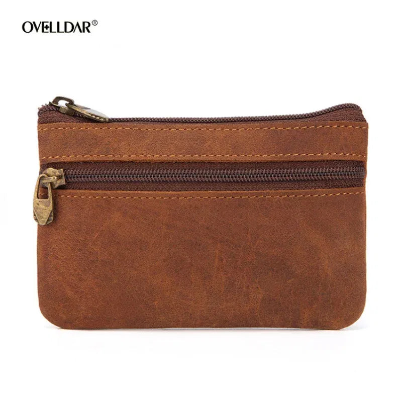 Color: SKY BLUE - New Cow Leather Men's And Women's Change Vintage Coin Bag Headphone Purse Storage Mini Bag For Man And Woman
