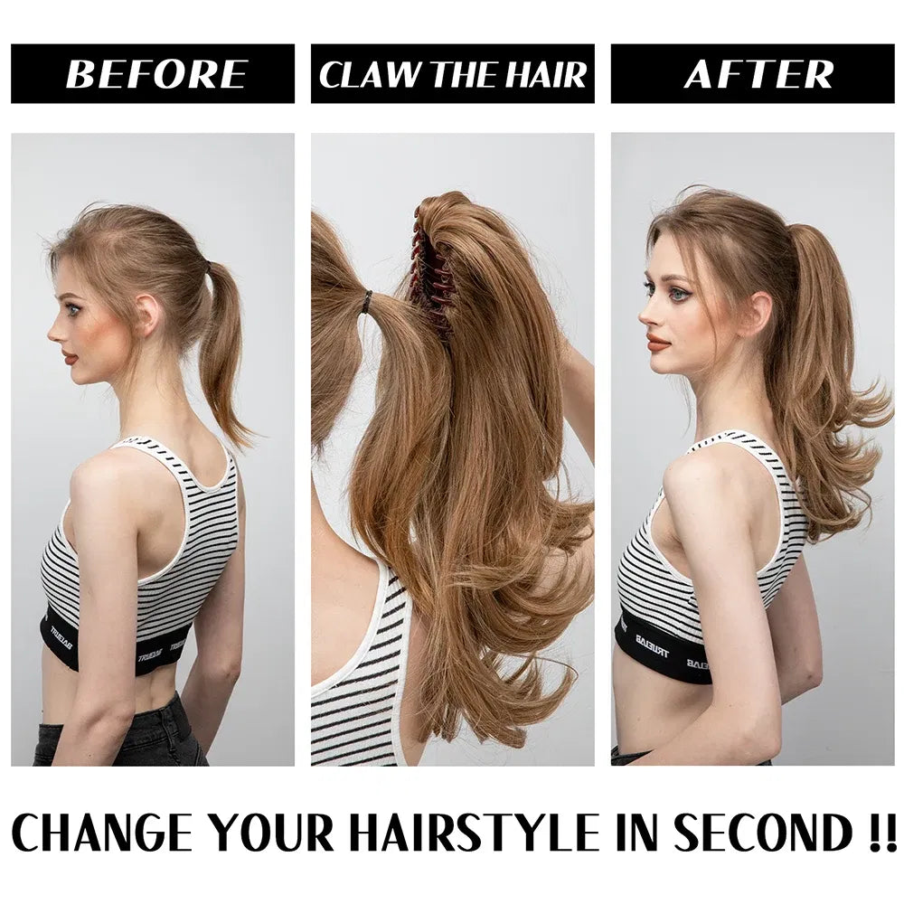 Color: P18/22, Bulk Buy: 1pc, Stretched Length: 14inches - Synthetic Claw Clip In Ponytail Hair Extensions Wavy Hairpiece 14" Fake Blonde Black Hair False Pigtail With Elastic Band