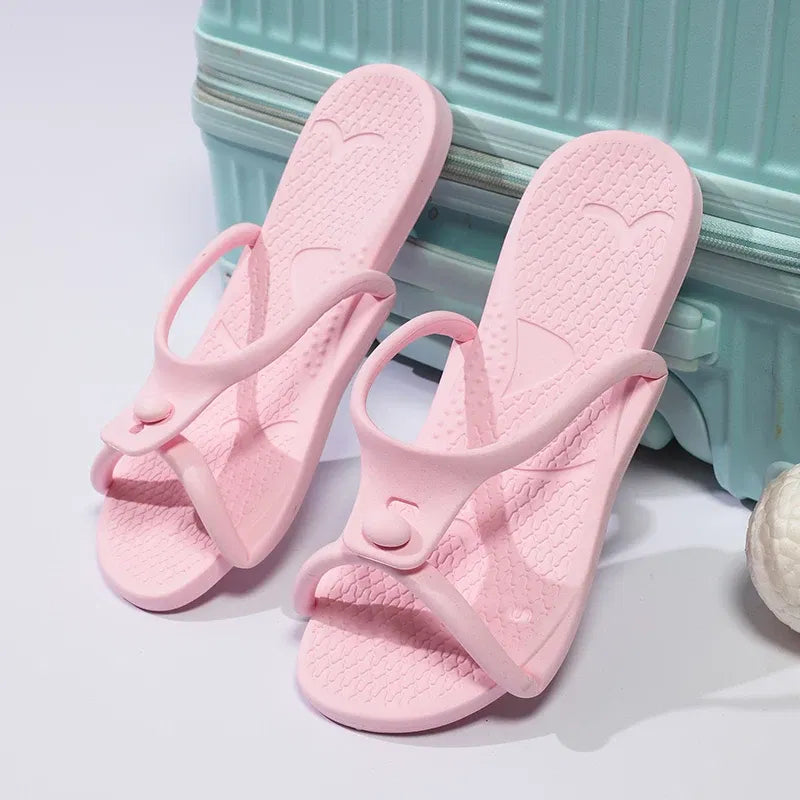 Color: black, Shoe Size: 41-42 - Summer New Travel Portable Foldableing Slippers for Men and Women on Business Trips, Non-Slip Soft Bottom Couples Beach Slippers