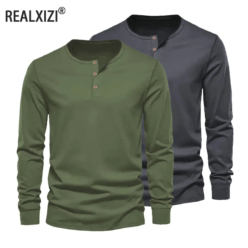 Color: Brown, Size: XL - Men's Long Sleeved Henley Neck T-shirt Slim Fit Bottoming Shirt Fitness Tops Tees Button Neck Casual Cozy Tshirt
