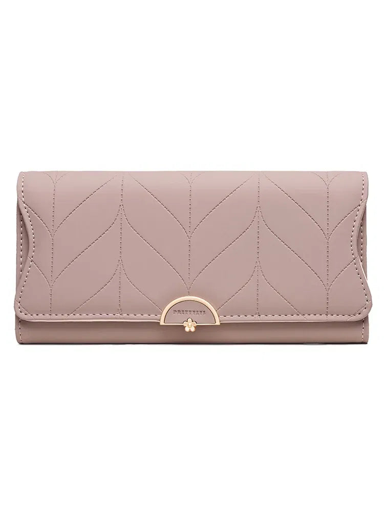 Color: Burgundy - 2023 spring new women's long purse Japanese and South Korea small fresh plaid buckle folding hold bag large capacity women's mul