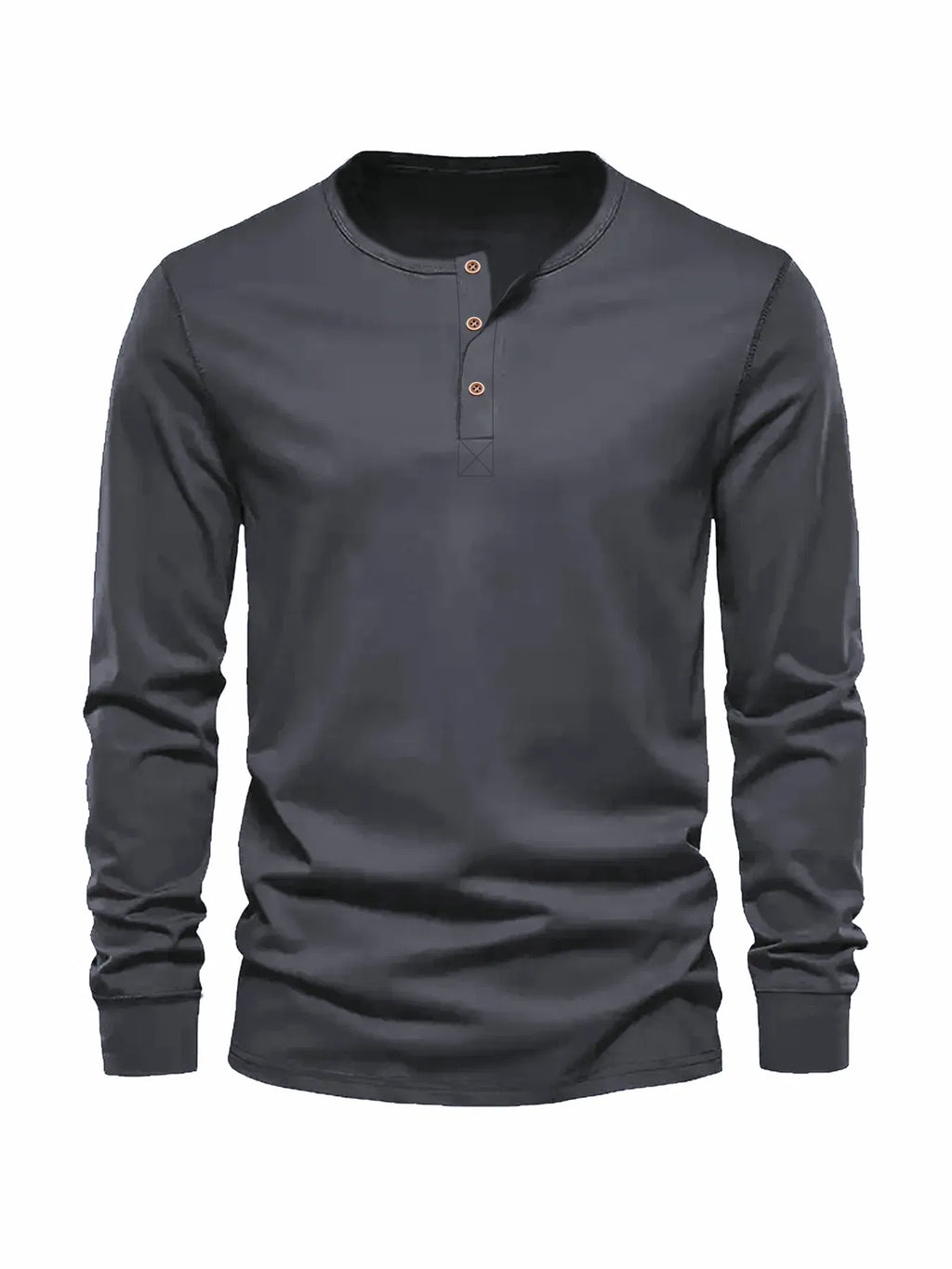Color: Brown, Size: XL - Men's Long Sleeved Henley Neck T-shirt Slim Fit Bottoming Shirt Fitness Tops Tees Button Neck Casual Cozy Tshirt