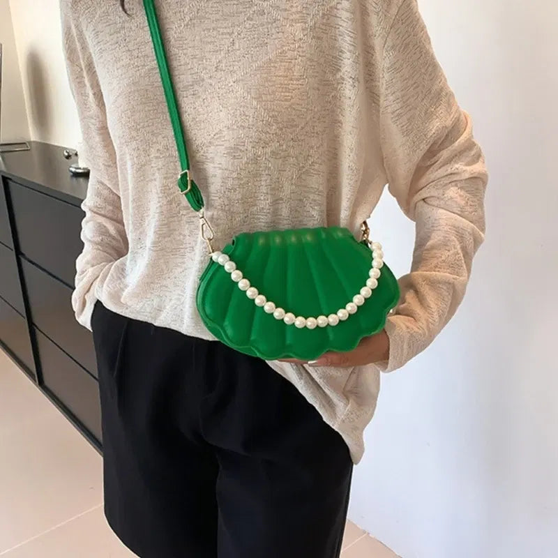 Color: Khaki - All-matching Bag for Women Shoulder Bag Ladies Pearl Chain Handbag Evening Bags Fashion Crossbody Bag
