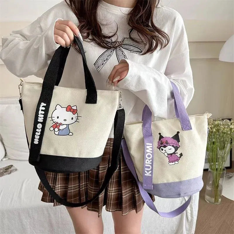 Color: SKY BLUE - Sanrio Hello Kitty Kuromi Canvas Shoulder Bag Kawaii Anime Print Lightweight Crossbody Purse for Girl