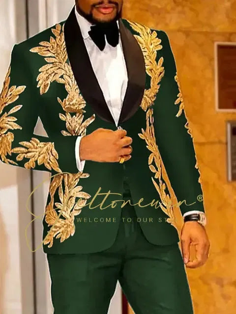 Color: SKY BLUE, Size: One Size - Luxury Groom Wedding Tuxedos Gold Sequins Appliques Black Men Suits Slim Fit Costume Homme Marriage Prom Suits