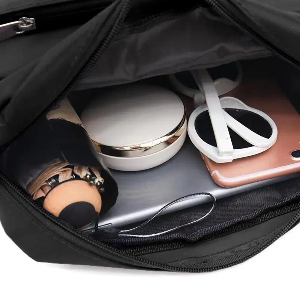 Color: Blue - New Fashion Multi-layer Travel Leisure Simple Storage Bag Black Gold Letter Series Printing Pattern One Shoulder Crossbody Bag