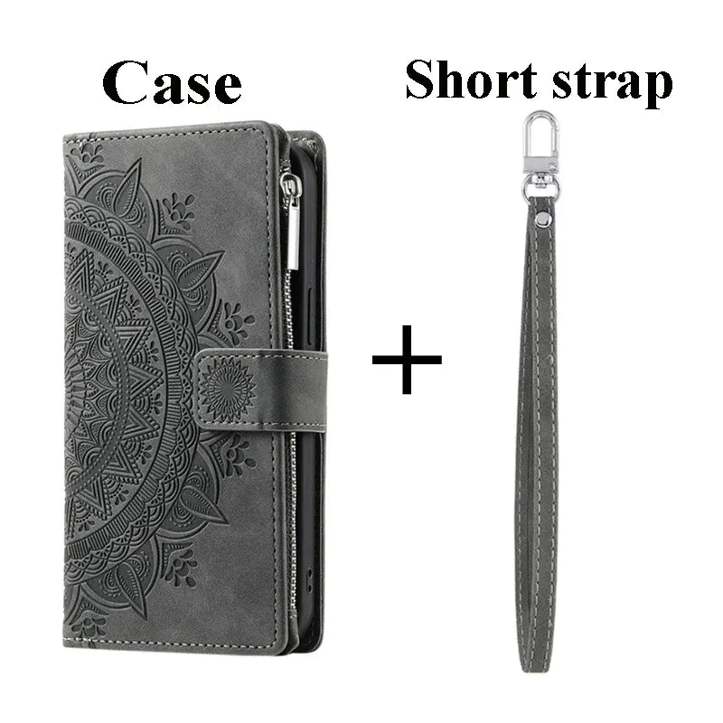 Color: GRAY, Material: tpu - CrossBody Strap Zipper Wallet Coque for Samsung Galaxy A71 A51 A50 A41 A21S A30 A70 A50S A20 A31 A30S A10 A20E A 51 70 Flip Case