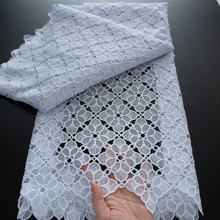 Color: BROWN, Width: 120cm, Length: 5 yards - 2025 Guipure Lace Fabric High Quality 5 Yards Knitted White Nigerian African Sequins Cord Lace Fabric Dress for Women A4070