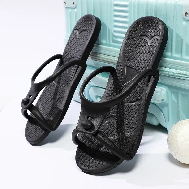 Color: black, Shoe Size: 41-42 - Summer New Travel Portable Foldableing Slippers for Men and Women on Business Trips, Non-Slip Soft Bottom Couples Beach Slippers