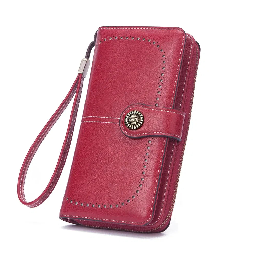Color: Yellow - Vintage Large Capacity Women's Purse, Monochromatic, Multi-card, Long Wallet, Multi-function Zipper Strap, Wrist Strap, New