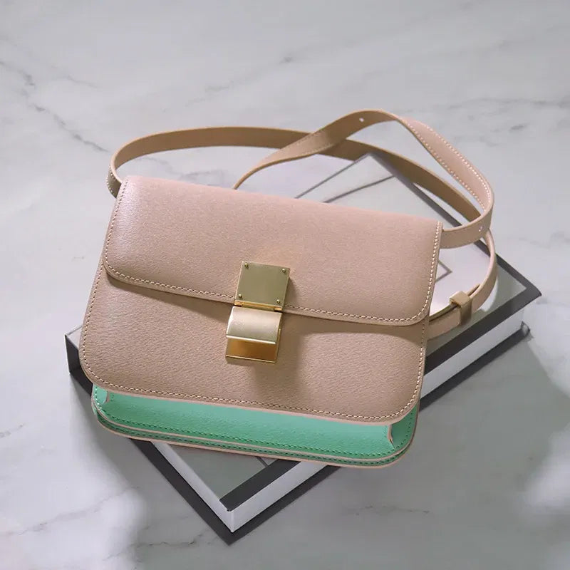 Color: Yellow, Size: L - Factory Genuine Leather Ladies Tofu Bag Luxury Design Handbag Purse Small Shoulder Brand Bag Purple Crossbody Bag for Women 2023