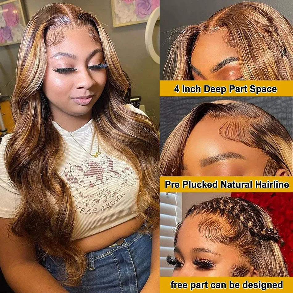 Stretched Length: 18inches, Hair Color: #24, Density: 190%, Ships From: CHINA - Highlight Wig Human Hair Blonde Body Wave 13X6 Hd Lace Frontal Wigs Hd Lace Wig 13X6 Human Hair 13X4 Lace Front Human Hair Wig
