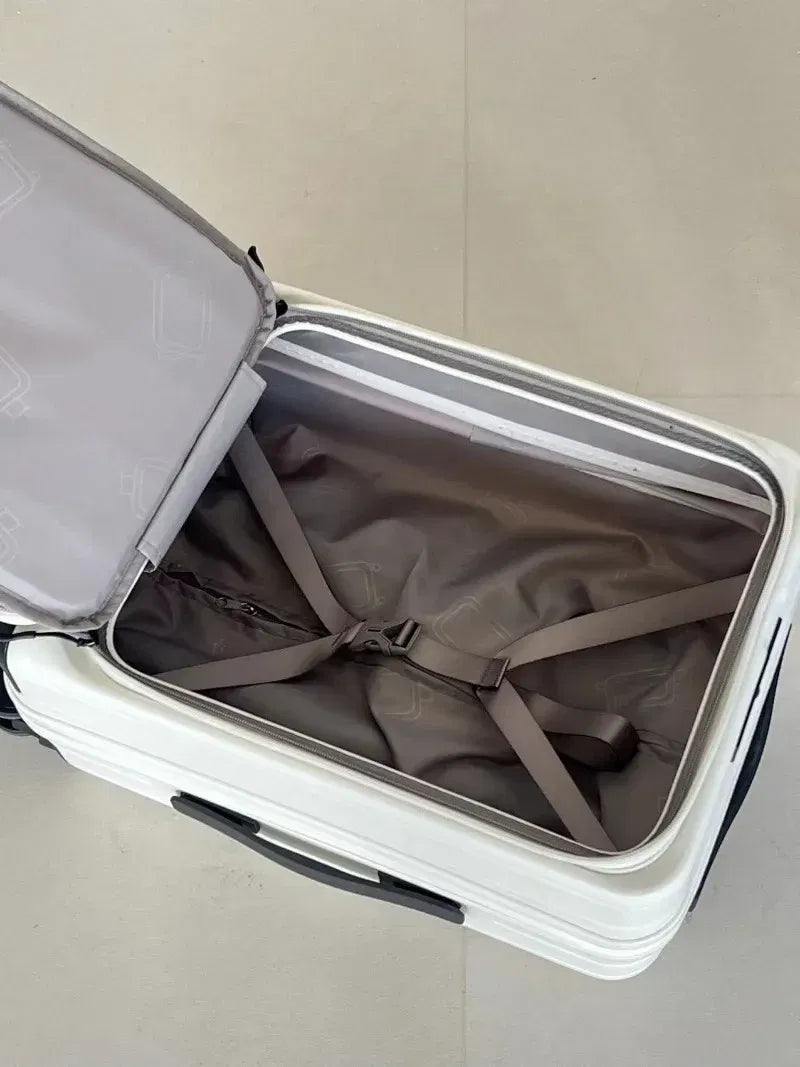 Color: Beige, Luggage Size: 16Inches 400mm, Ships From: CHINA - 2025 New 20-inch PC Hard Shell Lightweight Roller Travel Expandable Multifunctional Front Opening Suitcase Cabin Trolley Case