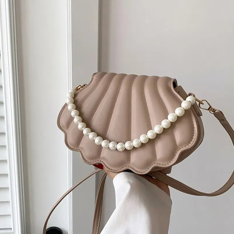 Color: Khaki - All-matching Bag for Women Shoulder Bag Ladies Pearl Chain Handbag Evening Bags Fashion Crossbody Bag