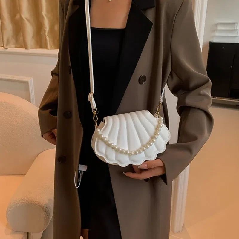 Color: Khaki - All-matching Bag for Women Shoulder Bag Ladies Pearl Chain Handbag Evening Bags Fashion Crossbody Bag
