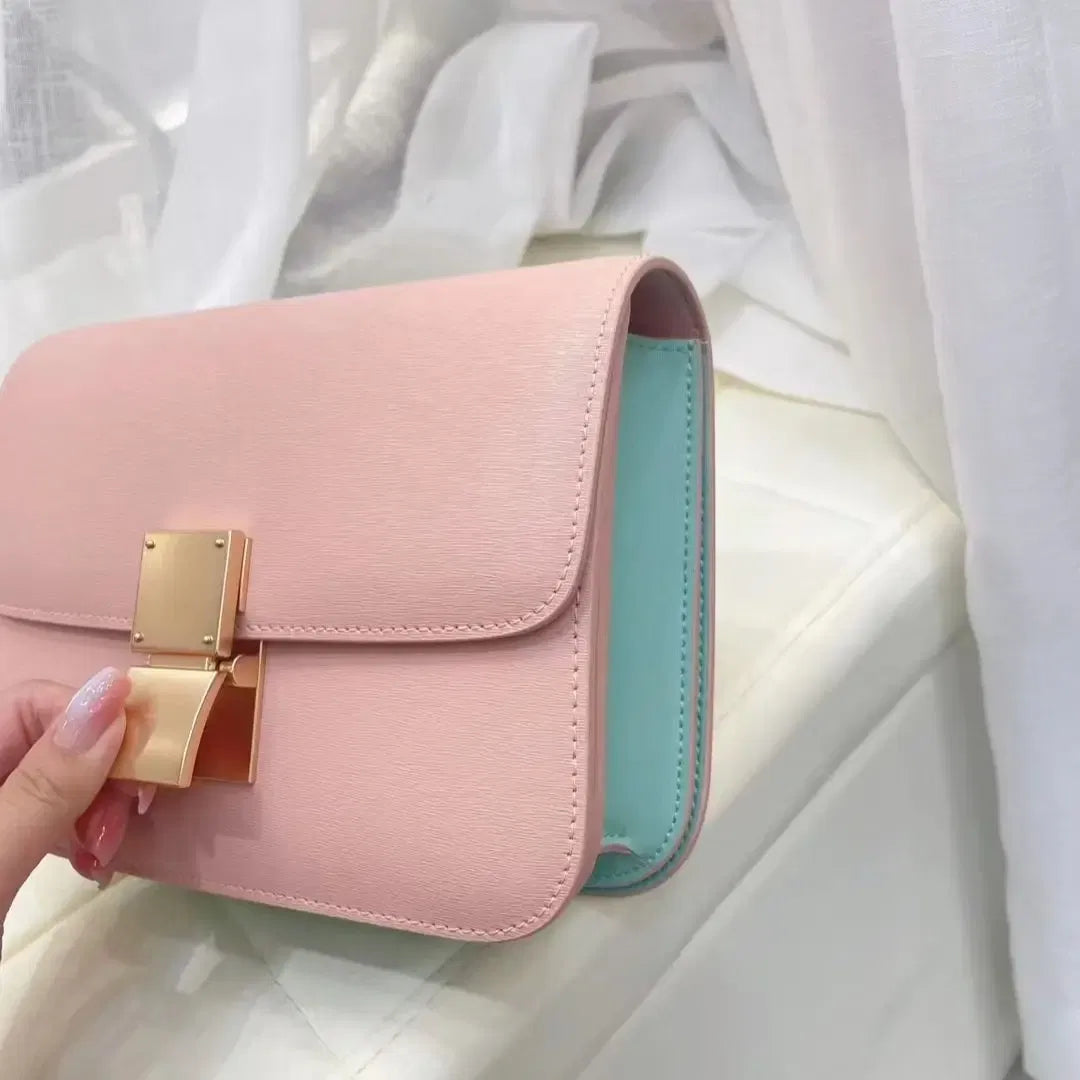 Color: Yellow, Size: L - Factory Genuine Leather Ladies Tofu Bag Luxury Design Handbag Purse Small Shoulder Brand Bag Purple Crossbody Bag for Women 2023