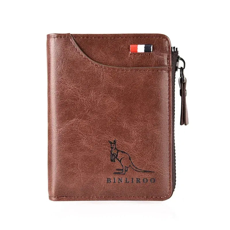 Color: Coffee - Luxury Designer Leather Men's Wallet RFID Zipper Card Holder Wallets for Men Portable Short Male Wallets Handbag